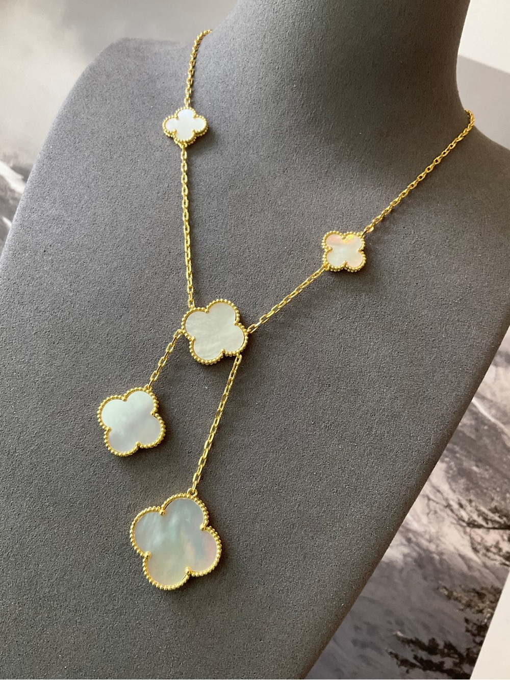 Gold Plated White Clover Necklace